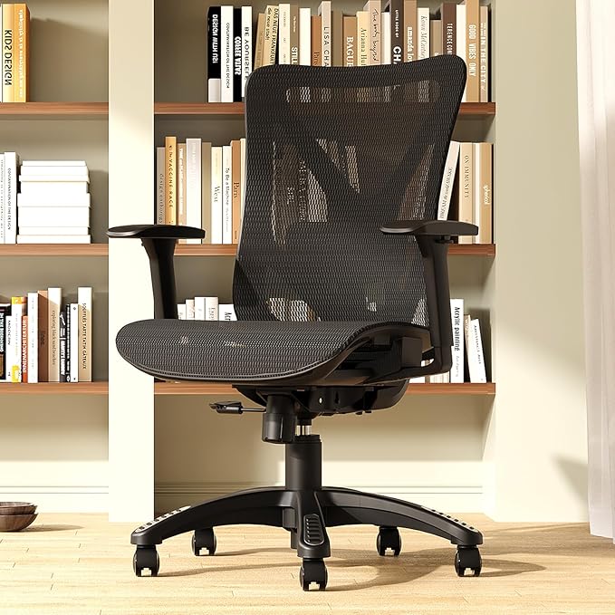 Ergonomic Office Chair, Mesh Computer Desk Chairs with Adjustable Lumbar Support, 3D Armrests, Tilt Function, Comfy Wide Seat, Swivel Executive Work Task Chair for Company and Home