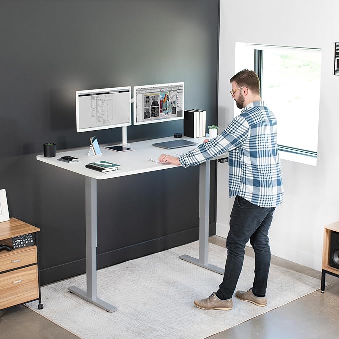 VIVO Electric 71 x 36 in Standing Desk, Memory Height Adjustment, 1B Series, White Top Gray Frame, DESK-KIT-1G7W-36