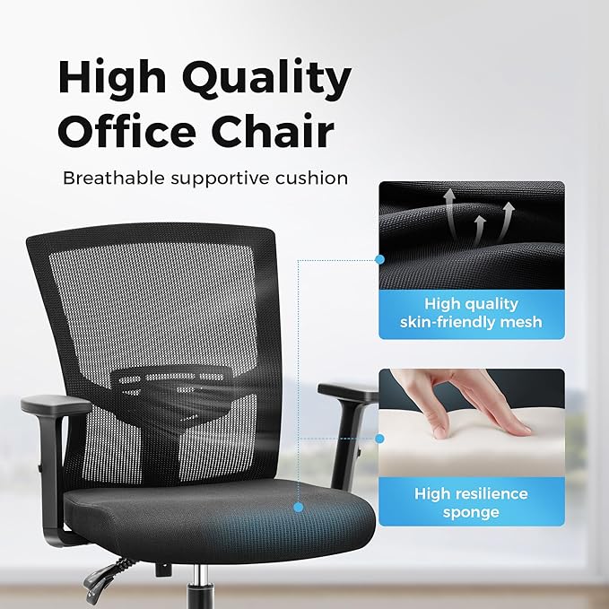 MAISON ARTS Mesh Office Chair Ergonomic Home Desk Chair Mid-Back Computer Task Chair with Breathable Mesh and Adjustable Armrests for Home Office
