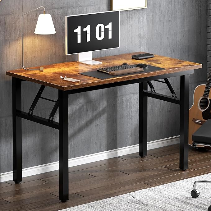 sogesfurniture Computer Desk for Small Space, Office Desk Folding Table, Small Writing Desk Compact Desk Foldable Desk, BHUS-AC5-NEW (39.4 inches, Rustic Brown)