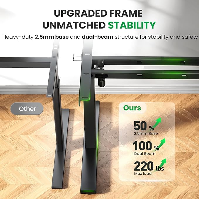 1 Inch Thick Tabletop Electric Standing Desk Adjustable - 60x28 Inch Sit Stand Desk, Double Beam Frame, 3 Memory Height Adjustment, Cable Management for Home Office