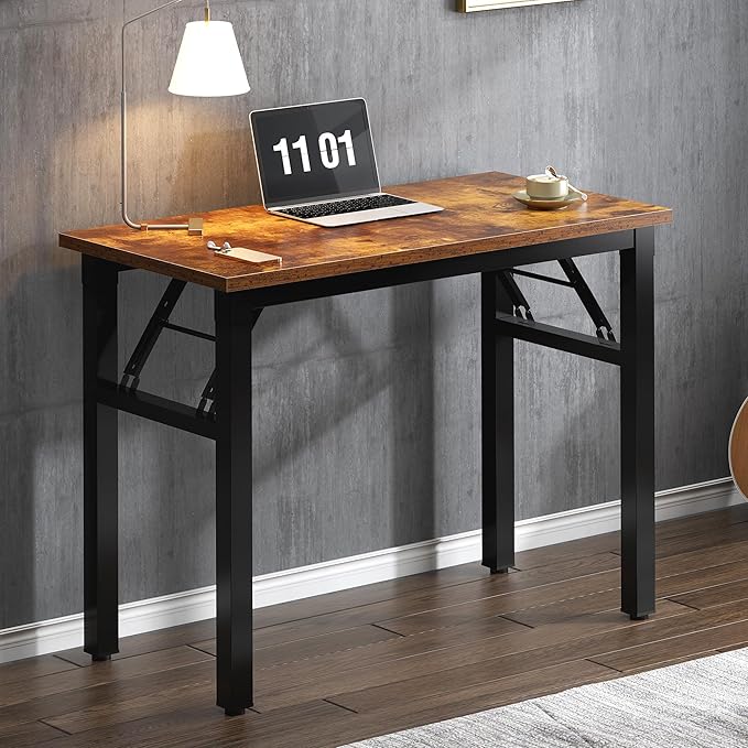 sogesfurniture Small Foldable Computer Desk 31.5 inches, Folding Sturdy Laptop Workstation Table for Home Office, Retro No Assembly Portable Study Writing Gaming Desk for Small Spaces, Rustic Brown