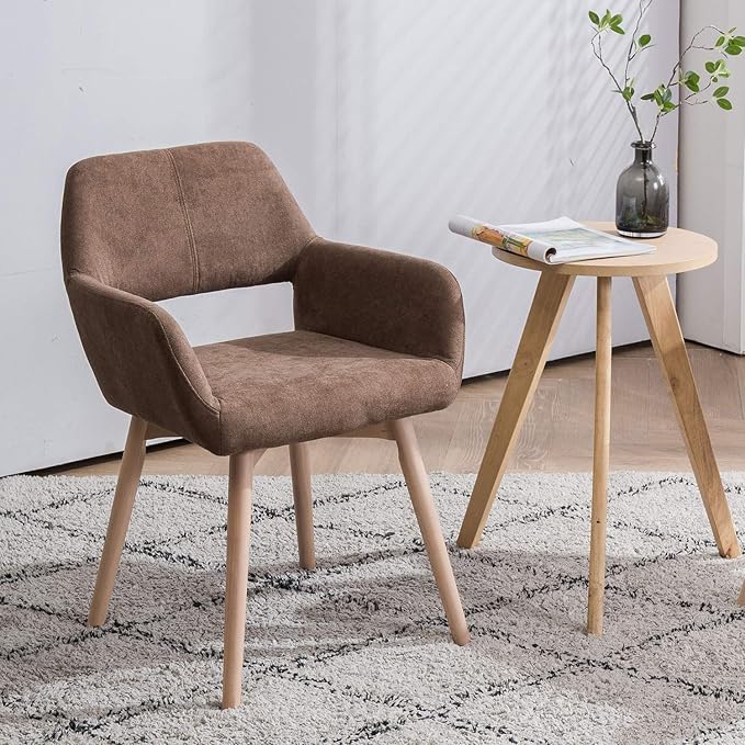 Mid Century Modern Dining Chairs Set of 6 & 4 & 2 Comfy Accent Chair Upholstered Kitchen Dining Living Room Chairs for Bedrooms Waiting Room Home Arm Desk Chair No Wheels (Brown, 6)