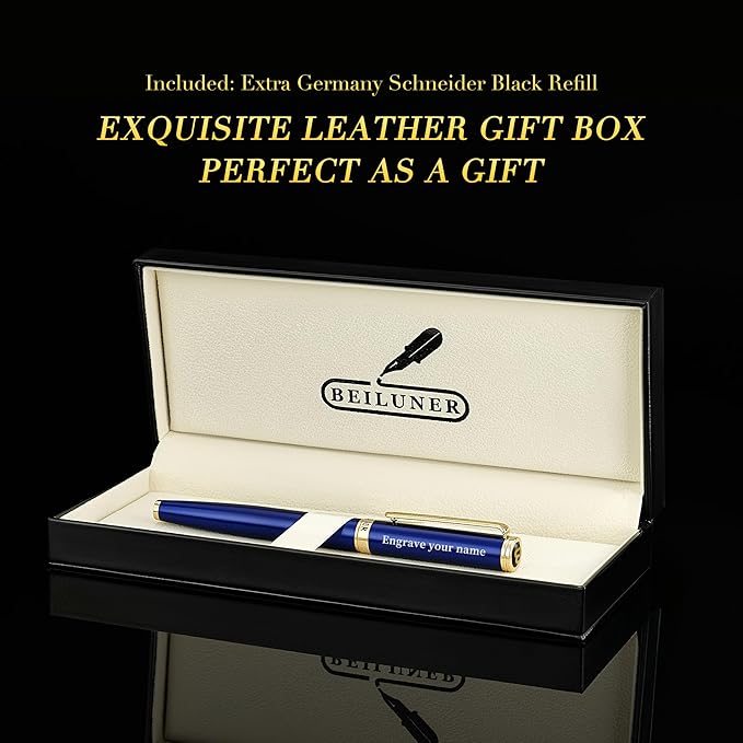 BEILUNER Blue Personalized Pen,Stunning Luxury Lacquer With 24K Gold,Schneider Ink Refills,Multiple Fonts To Custom Rollerball,Gift Pen For Men & Women,Executive,Graduation,Christmas,Nice Fancy Pens