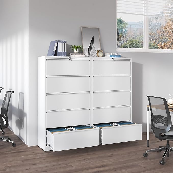 5 Drawer Lateral File Cabinets with Lock Office Filing Cabinet Steel Storage Cabinet Wide Horizontal Filing Metal Cabinets for Files Legal/Letter/A4 Size Assembly Required Assembly Required