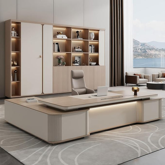 L Shaped Executive Desk with Drawers, 78.7 inch Modern Executive Desk Office Desk with Drawers Lockable Storage & Cable Box, Without Display Racks and Bookshelves