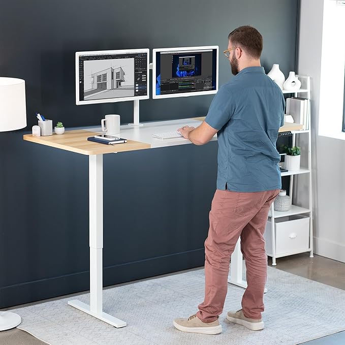 VIVO Electric 71 x 30 in Standing Desk, Memory Height Adjustment, 1B Series, White and Light Wood Top, White Frame, DESK-KIT-1W7WC