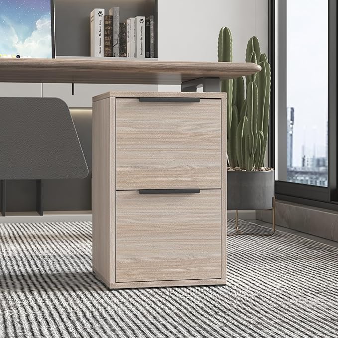 LUCYPAL 2 Drawer File Cabinet,Wood Filing Cabinet for Letter Size File Folders,Vertical Filing Cabinet with Hanging Bars for Home Office,Beige,15.75" D x 15.17" W x 24.01" H
