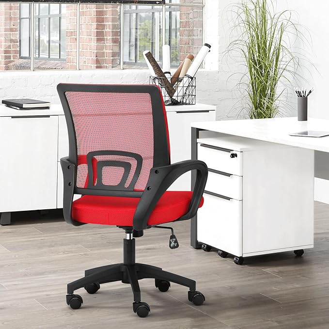 Athena Collection Computer Office Chair Set of 2, Ergonomic Desk Chair with Rolling Wheels, Mesh Back Support and Height Adjustable, Small and Comfy for Home Office, Study, Red