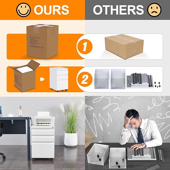 3 Drawer Metal Rolling File Cabinet with Lock, Under Desk Mobile Filing Storage Cabinet for Home Office School, Fully Assembled Except Wheels, White
