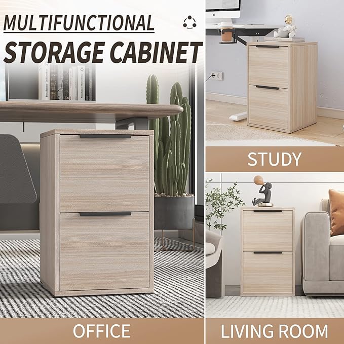 LUCYPAL 2 Drawer File Cabinet,Wood Filing Cabinet for Letter Size File Folders,Vertical Filing Cabinet with Hanging Bars for Home Office,Beige,15.75" D x 15.17" W x 24.01" H