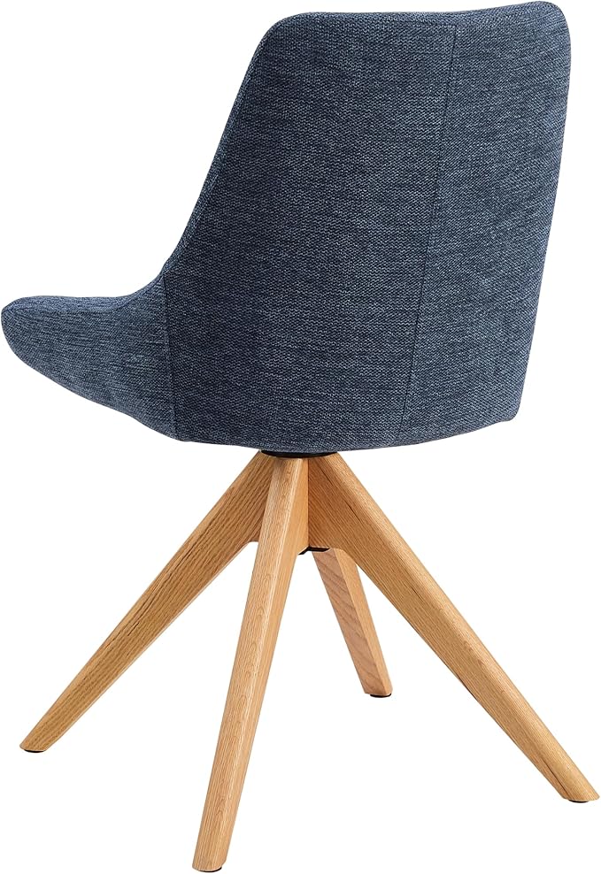 Zouron Swivel Desk Chair No Wheels, Modern Armless Office Chair with Wooden Legs, Fabric Side Chairs for Small Space Bedroom Office, Blue