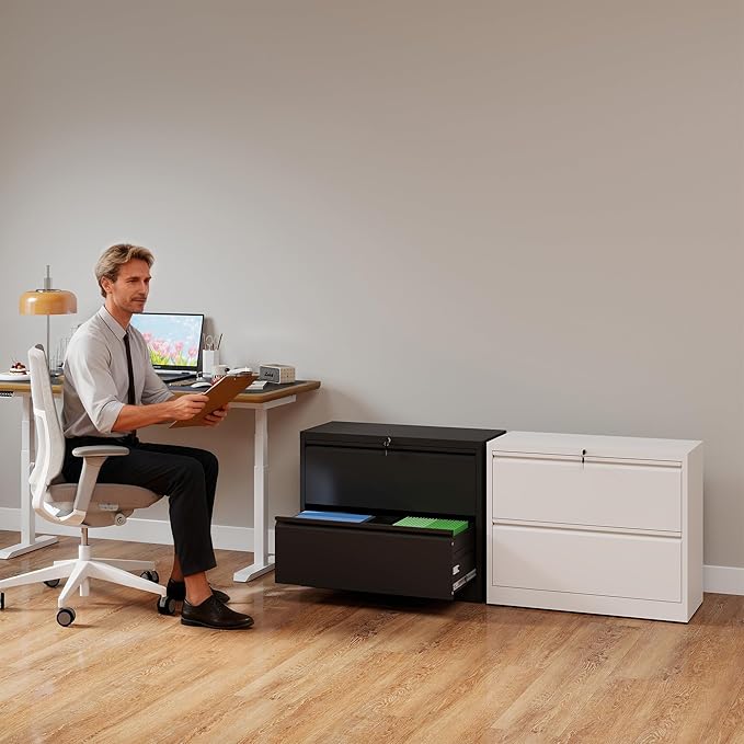 2 Drawer File Cabinet with Lock, Lateral Filing Cabinets,Metal Storage Filing Cabinets for Home Office, Heavy Duty File Cabinet for Letter/Legal/A4/F4 Size Amssebly Required, Black