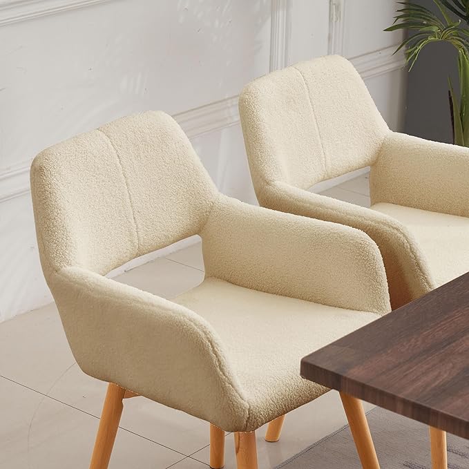 Mid Century Modern Dining Chairs Set of 6 & 4 & 2 Comfy Accent Chair Upholstered Kitchen Dining Living Room Chairs for Bedrooms Waiting Room Home Arm Desk Chair No Wheels (Wool Light Khaki, 6)