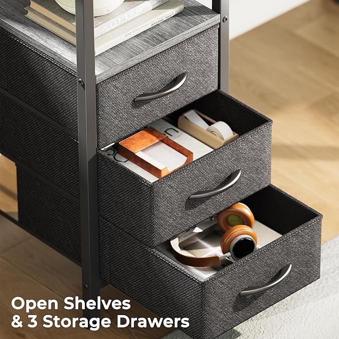 Huuger L Shaped Office Desk with Power Outlets, 47 Inch Computer Desk with 3 Drawers, Shelves, for Gaming, Corner Work, Home Office, Study, Grey