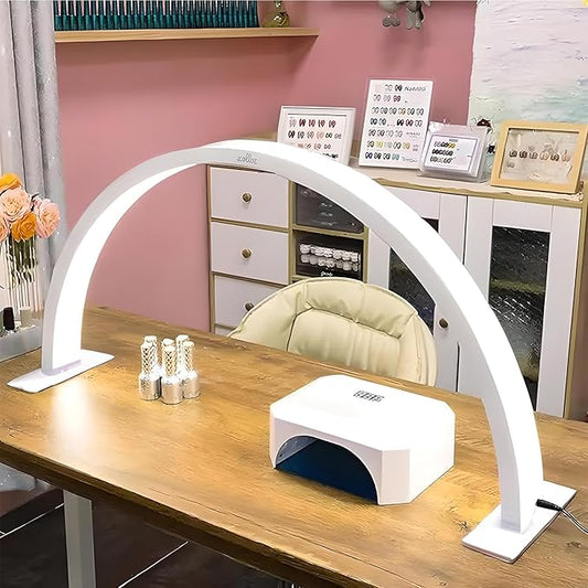Half Moon Nail Desk Lamp – 3360 Lumen LED Light for Nail Techs, Tattoo & Lash Work, Moon Light for Desk – Sleek White Design, Button Control