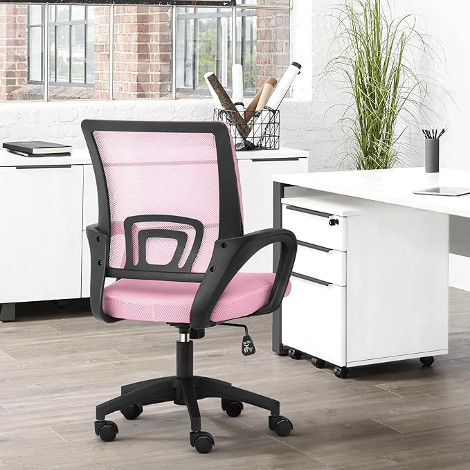 Athena Collection Computer Office Chair Set of 2, Ergonomic Desk Chair with Rolling Wheels, Mesh Back Support and Height Adjustable, Small and Comfy for Home Office, Study, Pink