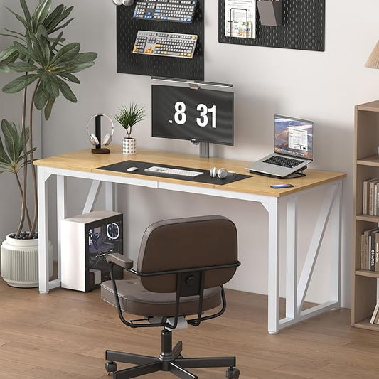 NSdirect Computer Desk 63×23.68 Inch Gaming Desk with Deeper & Thicker Desktop, Office Desk Work Desk for Home Office, Natural