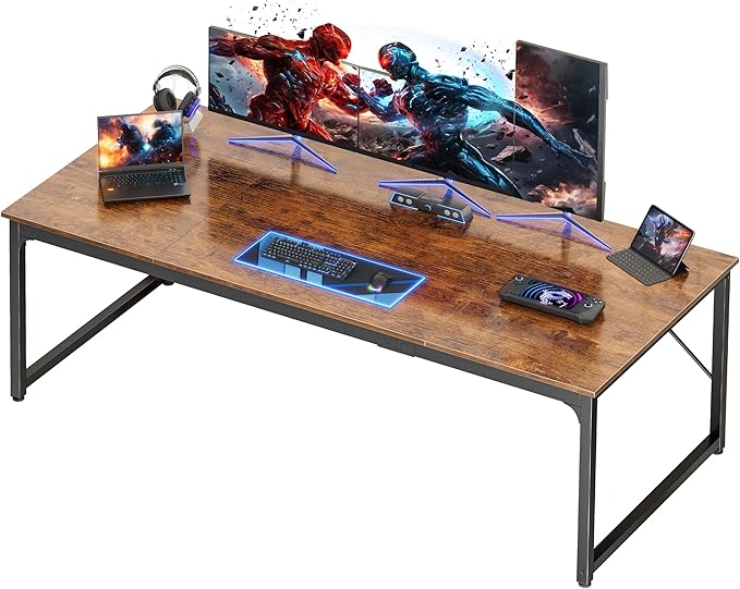 PRAISUN 70.8 X 29.5 Inch Computer Desk with Deeper Desktop, Gaming Office Writing Work Desk for Home Office, Study, Bedroom, Work from Home, Metal Frame, Rustic Brown