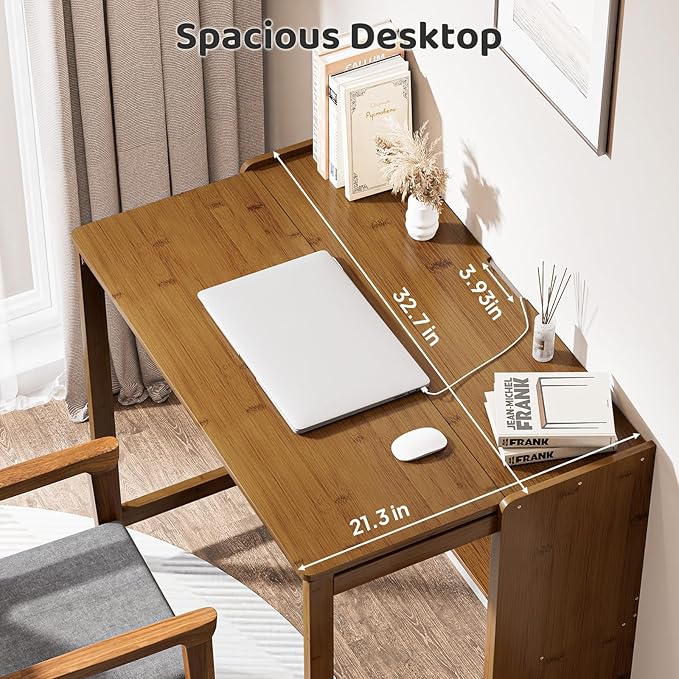 32.7" Bamboo Folding Desk, Space-Saving Foldable Computer Desk for Small Spaces, Portable Home Office Writing Desk for Bedroom, Study, or Apartment, Easy Assembly,Brown
