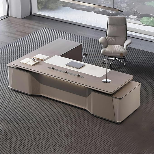 L-Shaped Executive Desk: Solid Wood Office Desk with Storage Drawers & Integrated Cable Organizer, Easy Assembly (94.5")