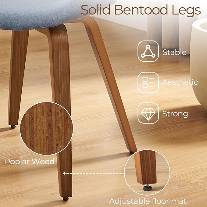 Art Leon Mid Century Desk Chair - Modern Desk Chair No Wheels, Fabric Upholstered Wooden Office with Wood Legs for Living Room Bedroom, Black Oak Bentwood, Blue