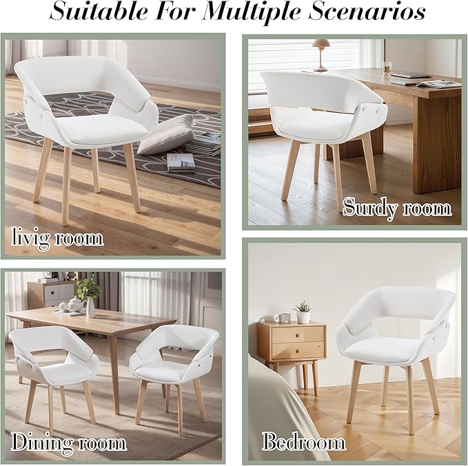 Home Office Desk Chair No Wheels Set of 6, Upholstered Linen Fabric Modern Accent Side Armchair with Wood Legs Hollow-Out Back, for Vanity Living Dining Room Bedroom, Beige