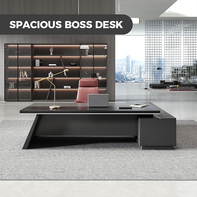 L Shape Executive Desk with Drawers – Modern Large Office Desk for Home Office, Spacious Computer Workstation with Storage Cabinets, Black Finish (Black/Left, 79" L * 63" W * 30" H)