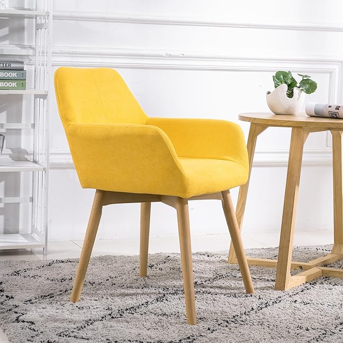 Mid Century Modern Dining Chairs Set of 6 & 4 & 2 Comfy Accent Chair Upholstered Kitchen Dining Living Room Chairs for Bedrooms Waiting Room Home Arm Desk Chair No Wheels (Yellow, 6)