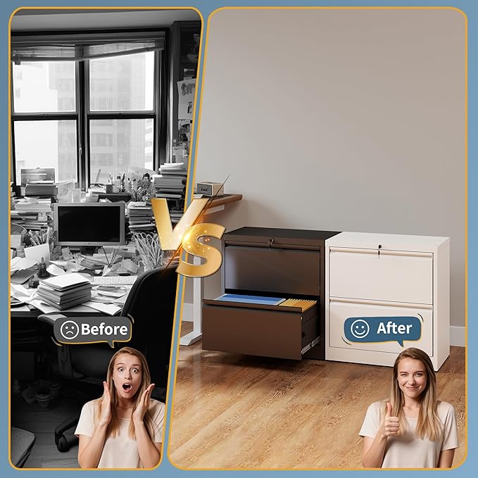 2 Drawer File Cabinet with Lock, Lateral Filing Cabinets,Metal Storage Filing Cabinets for Home Office, Heavy Duty File Cabinet for Letter/Legal/A4/F4 Size, Amssebly Required, Black