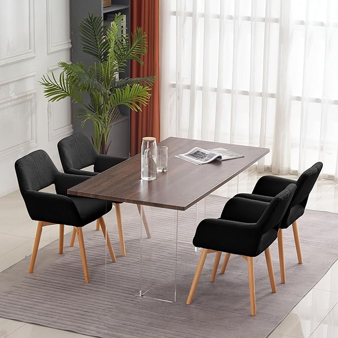 Mid Century Modern Dining Chairs Set of 4 & 2 & 6 Comfy Accent Chair Upholstered Kitchen Dining Living Room Chairs for Bedrooms Waiting Room Home Arm Desk Chair No Wheels (Wool Black, 4)