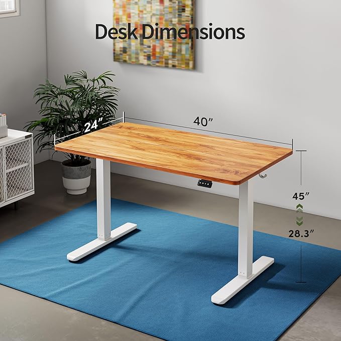 Cubiker Electric Standing Desk, 40 x 24 Inches Height Adjustable Sit Stand Desk, Ergonomic Home Office Computer Workstation, Light Rustic Brown