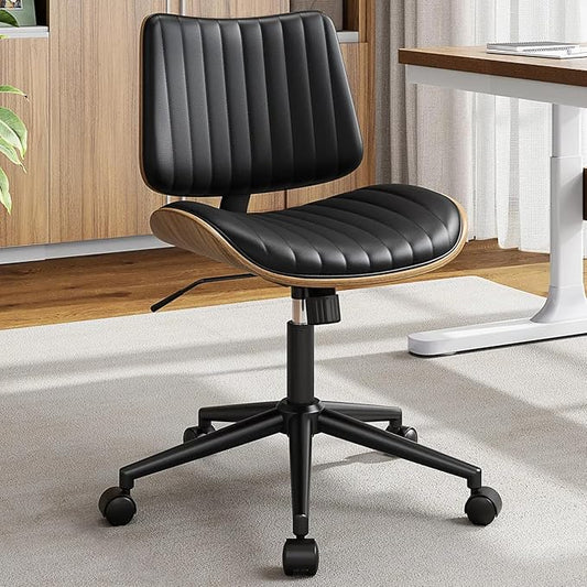 Home Office Chair with Wheels, Armless Office Desk Chair Height Adjustable, Swivel Rolling Modern Walnut Mid Back Computer Task Chair for Home, Small Space, Black, Vertical Stripe
