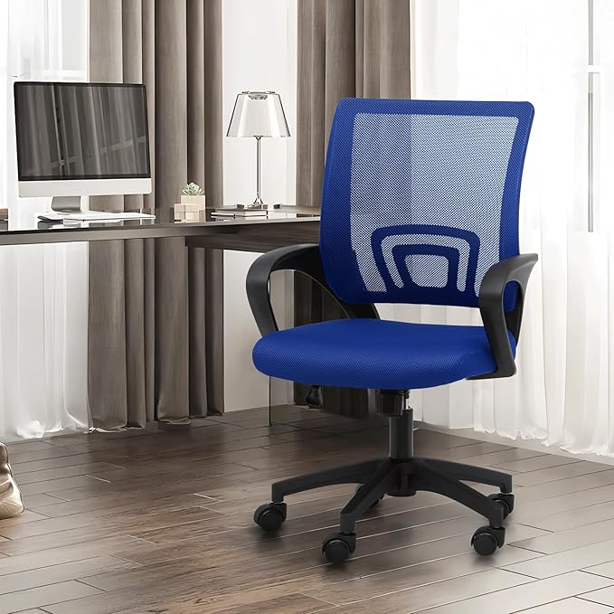 Athena Collection Computer Office Chair, Ergonomic Desk Chair with Rolling Wheels, Mesh Back Support and Height Adjustable, Small and Comfy for Home Office, Study, Blue
