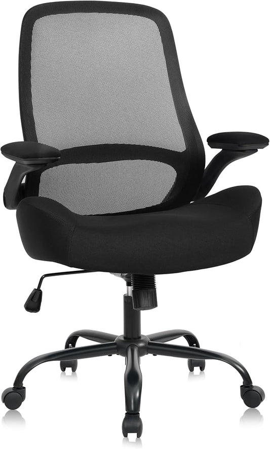 HYLONE Big and Tall Office Chair, Heavy Duty Ergonomic Desk Chair with Adjustable Armrests, 5" Thickened Seat Home Office Computer Chairs for Long Hours Mesh Executive Chair(Black)