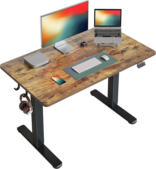 FEZIBO Electric Standing Desk Height Adjustable, 40 x 24 Inches Sit Stand up Desk, Home Office Computer Desk Rising Memory Presets (Vintage Brown)