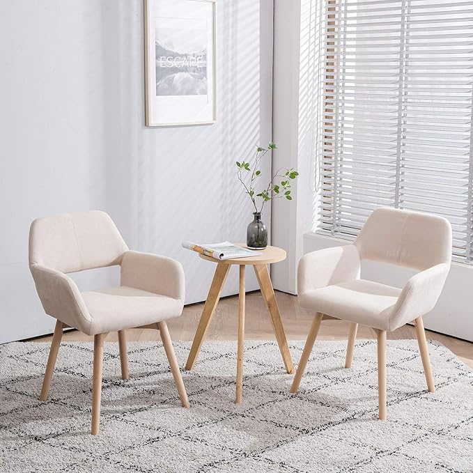 Mid Century Modern Dining Chairs Set of 4 & 2 & 6 Comfy Accent Chair Upholstered Kitchen Dining Living Room Chairs for Bedrooms Waiting Room Home Arm Desk Chair No Wheels (Beige, 4)