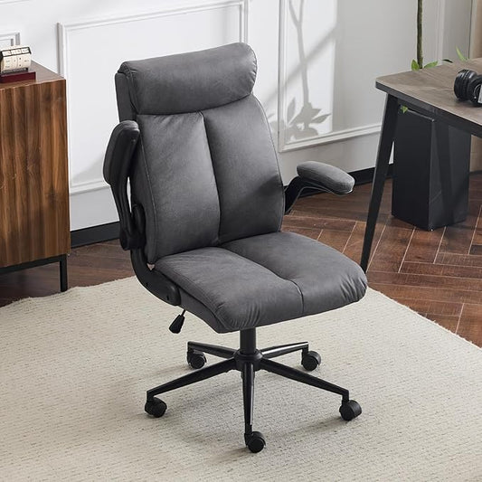 VINGLI Rolling Ergonomic Office Desk Chair with Padded Flip-up Arms, 360° Swivel High Back Executive Computer Task Chair with Wheels for Game,Home Small Space, Study Room, Reading Room,Pu Grey
