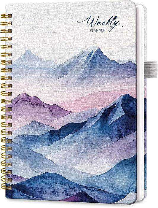Undated Weekly Planner, Weekly To Do List Notebook with Goal & Habit Tracker Organizer, A5 Weekly Planner Notebook with Spiral Binding, 6.1" x 8.2" - Distant Peaks