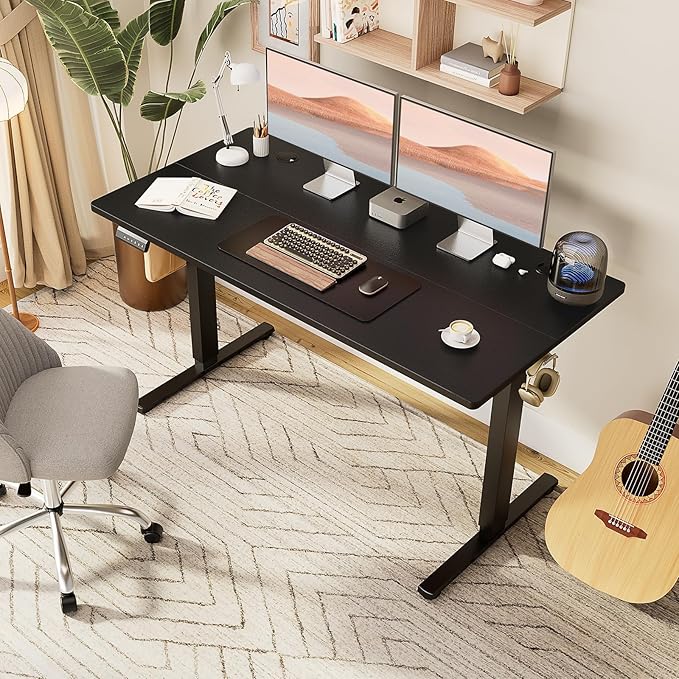 SMUG Adjustable Height Standing Desk 55 Inch Electric Sit Stand Up Down Computer Table Ergonomic Rising Modern Lift Motorized Gaming Desktop Workstation for Work Home Office - Modern Black
