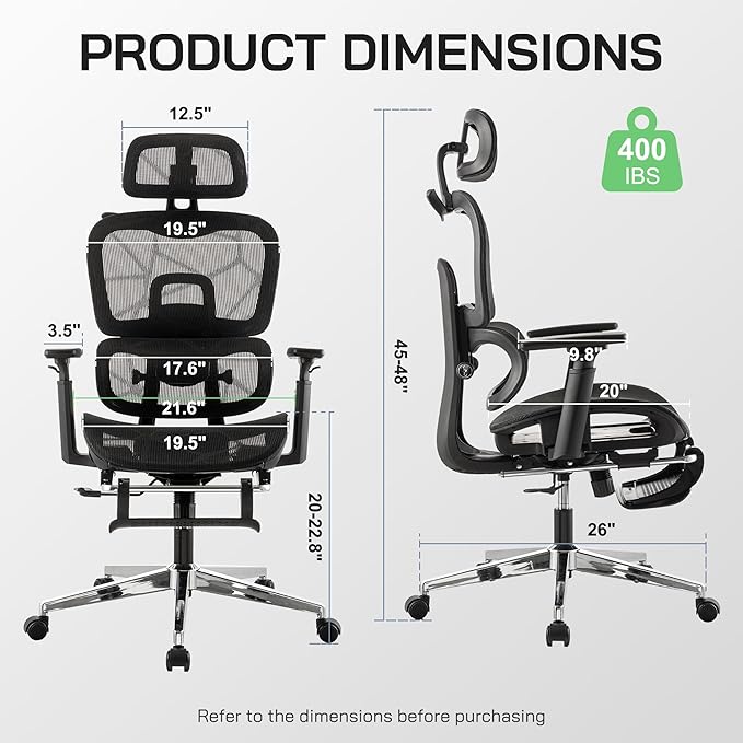 Mesh Ergonomic Office Chair with Footrest,High Back Mesh Gaming Chair with Lumbar Support,Adjustable Headrest and Armrests for Home Office Desk Chair