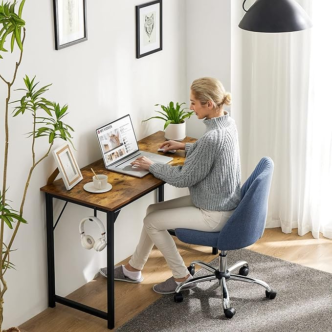 Sweetcrispy Computer Office Desk 48 Inch Kids Student Study Writing Work with Storage Bag & Headphone Hooks Modern Simple Home Bedroom PC Table