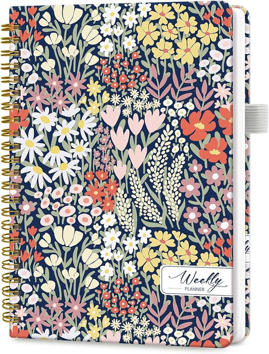Undated Weekly Planner, Weekly To Do List Notebook with Goal & Habit Tracker Organizer, A5 Weekly Planner Notebook with Spiral Binding, 6.1" x 8.2" - Petite Blooms