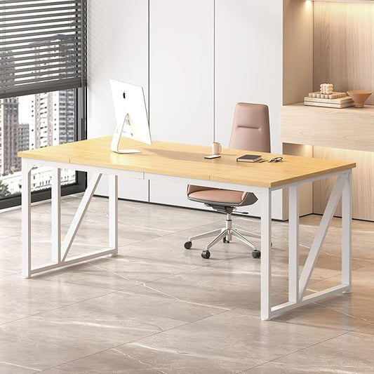 NSdirect Computer Desk 70×30.7Inch Gaming Desk with Deeper & Thicker Desktop, Office Desk Work Desk for Home Office, Natural