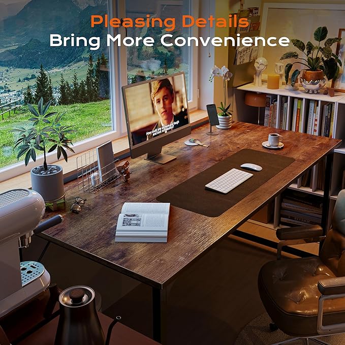 PRAISUN 54 X 24 Inch Computer Desk with Deeper Desktop, Gaming Office Writing Work Desk for Home Office, Study, Bedroom, Work from Home, Metal Frame, Rustic Brown