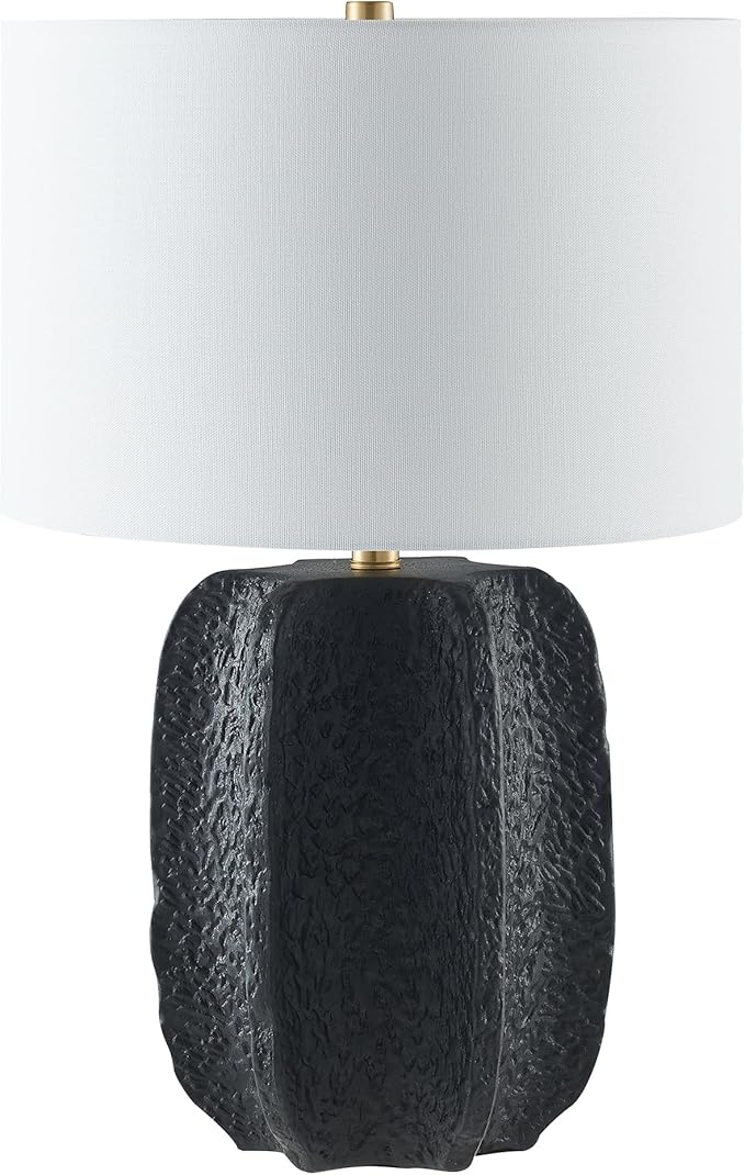 Henn&Hart 24" Tall Table Lamp with Fabric Shade in Flat Black/Gold, for Home, Living Room, Bedroom, Entertainment Room, Office, Kitchen, Dining