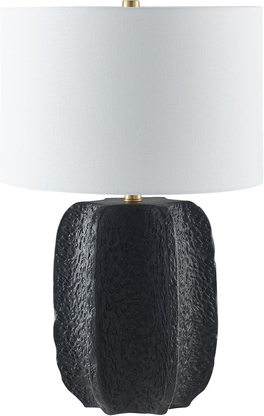 Henn&Hart 24" Tall Table Lamp with Fabric Shade in Flat Black/Gold, for Home, Living Room, Bedroom, Entertainment Room, Office, Kitchen, Dining