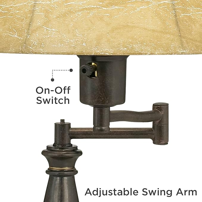Regency Hill Traditional Rustic Natural Cottage Swing Arm Desk Table Lamp 22.5" High Bronze Metal Faux Leather Bell Leather Shade Decor Living Room Bedroom House Bedside Nightstand Home Office