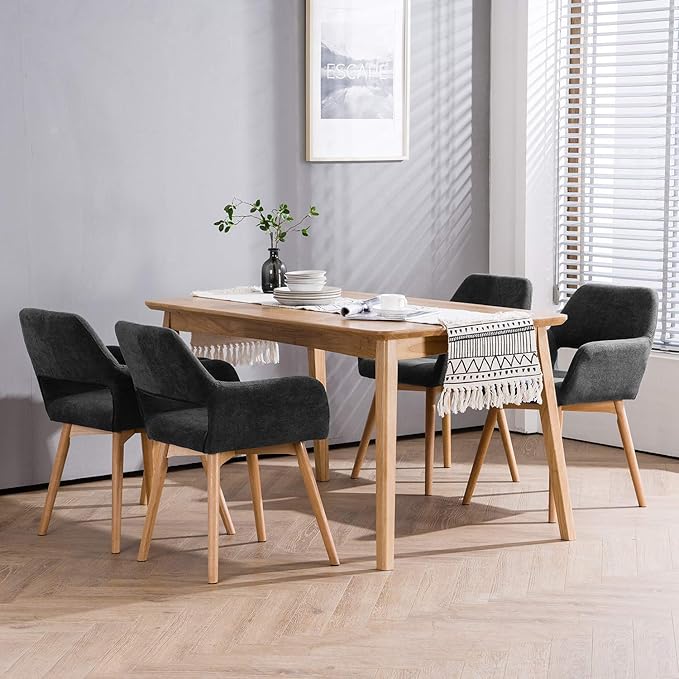 Mid Century Modern Dining Chairs Set of 4 & 2 & 6 Comfy Accent Chair Upholstered Fabric Kitchen Dining Living Room Chairs for Bedrooms Waiting Room Home Arm Desk Chair No Wheels (Charcoal, 4)