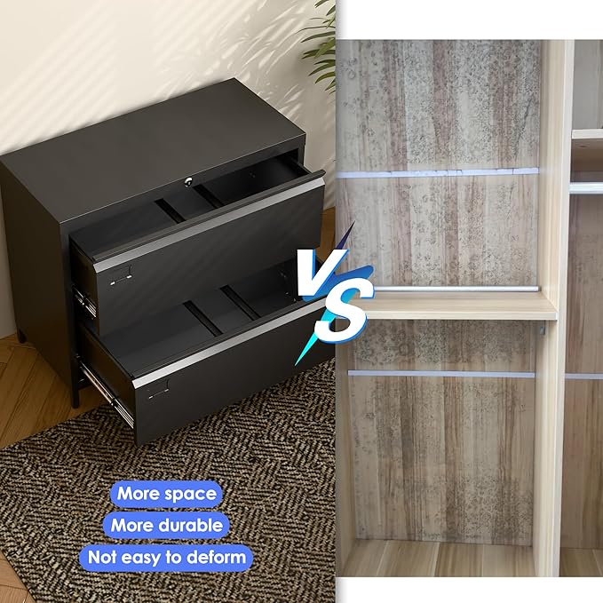 SUXXAN Metal 2 Drawer Lateral File Cabinet with Lock & Adjustable Feet - Wide Filing Cabinet for Letter/Legal/F4/A4 Hanging Files - Includes Business Card Holder,Home Office School Storage,Black